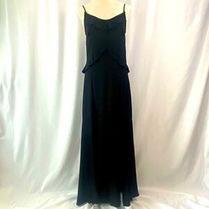 New Lovestitch Beaded Crepe Ruffled Maxi Black Dress Sz Medium Like New